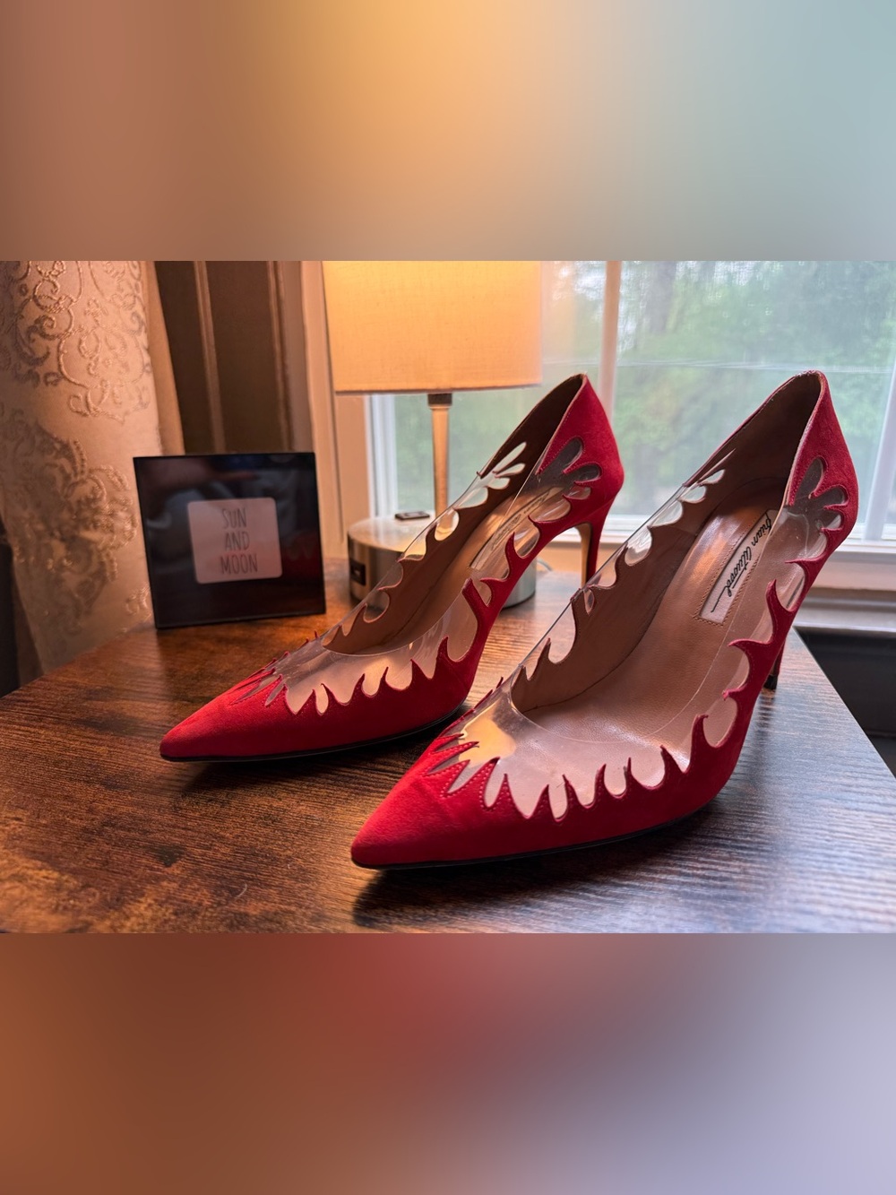 Brian Atwood Red Pointed-Toe Stiletto Heels with Flame Cutouts